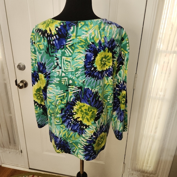 Ruby Rd. Beaded Floral Blues Greens Yellows Top  Size 1X Plus - Picture 6 of 8